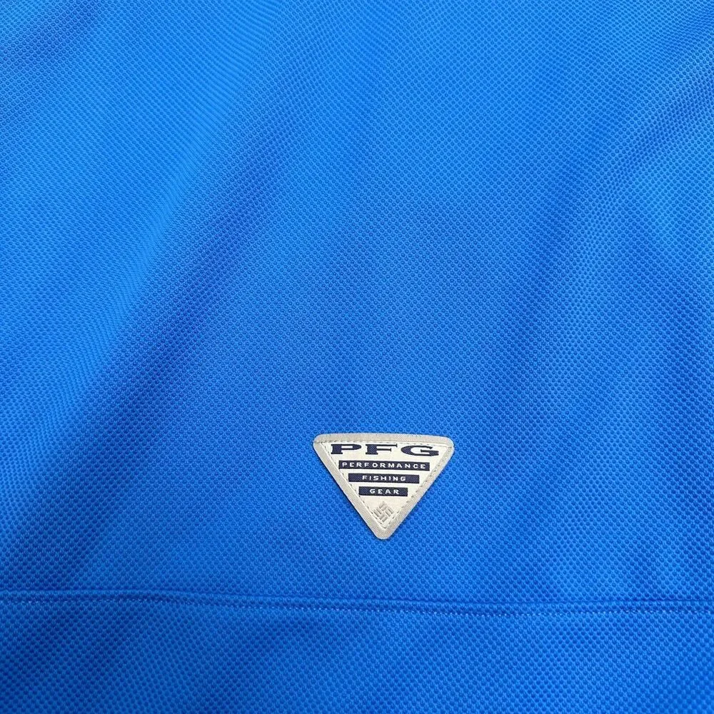 Columbia PFG Omni Shade Perfect Cast Polo Shirt Mens XL Blue Short Sleeve Fish